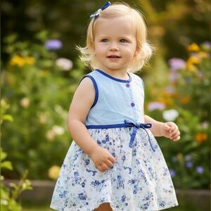 Well Dressed Wolf Blue and White Floral Bubble Dress 2T
